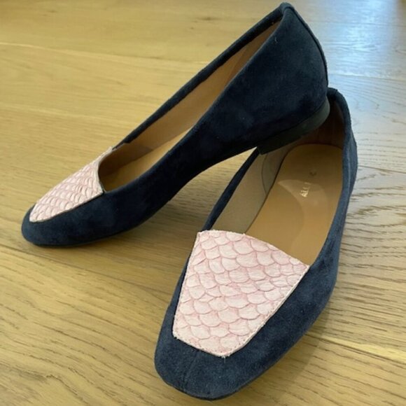 Anthropologie All Black Suede Navy and Lavender Loafer Size 7.5 - Picture 3 of 4